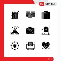 Pictogram Set of 9 Simple Solid Glyphs of email copy briefcase american tent Editable Vector Design Elements