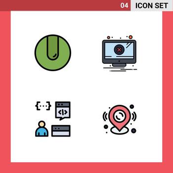 grupo de 4 4 moderno línea de relleno plano colores conjunto para pelota desarrollar alerta advertencia programador editable vector diseño elementos