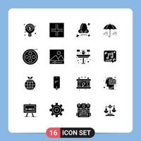 Pictogram Set of 16 Simple Solid Glyphs of film spring breathe weather umbrella Editable Vector Design Elements