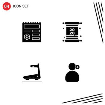 usuario interfaz paquete de 4 4 básico sólido glifos de básico corriendo documento invitación rueda de andar editable vector diseño elementos