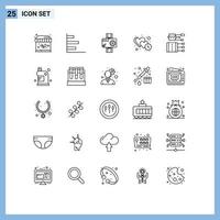 25 User Interface Line Pack of modern Signs and Symbols of acupuncture time action love clock Editable Vector Design Elements