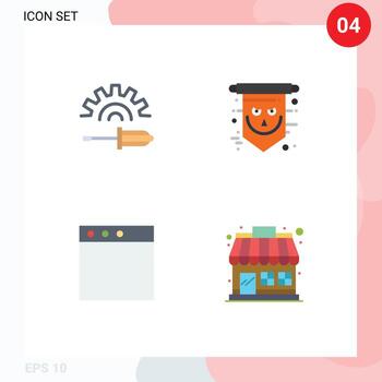 Set of 4 Modern UI Icons Symbols Signs for screw driver app tool scary window Editable Vector Design Elements