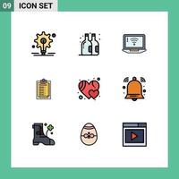 Pictogram Set of 9 Simple Filledline Flat Colors of alert heart signal favorite report Editable Vector Design Elements