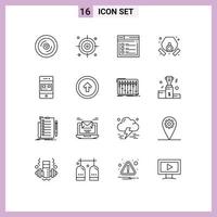 Modern Set of 16 Outlines and symbols such as card waste page pollution gas Editable Vector Design Elements