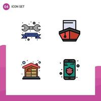 4 Universal Filledline Flat Colors Set for Web and Mobile Applications badge vehicles wrench filled home mortgage Editable Vector Design Elements