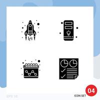 Set of 4 Vector Solid Glyphs on Grid for rocket marketing launch hardware document Editable Vector Design Elements