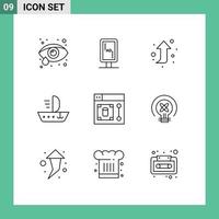 Group of 9 Modern Outlines Set for tool design forward web skiff Editable Vector Design Elements