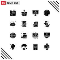 Universal Icon Symbols Group of 16 Modern Solid Glyphs of ladder military save badge online Editable Vector Design Elements