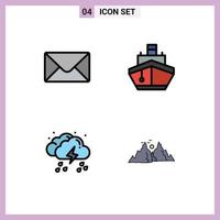 Filledline Flat Color Pack of 4 Universal Symbols of mail rain ship vehicles light Editable Vector Design Elements