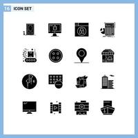 16 Universal Solid Glyphs Set for Web and Mobile Applications factory graph web progress calculation Editable Vector Design Elements