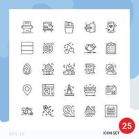 Modern Set of 25 Lines and symbols such as wifi mobile table out exit Editable Vector Design Elements