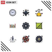 9 Thematic Vector Filledline Flat Colors and Editable Symbols of multimedia media man setting up Editable Vector Design Elements