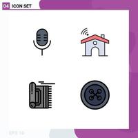 Filledline Flat Color Pack of 4 Universal Symbols of mic praying show signal pray Editable Vector Design Elements