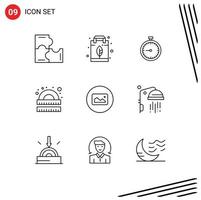 Mobile Interface Outline Set of 9 Pictograms of learning drawing stopwatch watch time Editable Vector Design Elements