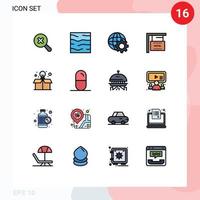 Modern Set of 16 Flat Color Filled Lines Pictograph of box education control hotel hanging Editable Creative Vector Design Elements