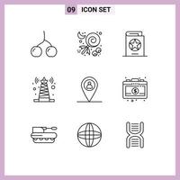Stock Vector Icon Pack of 9 Line Signs and Symbols for map satellite costume tower signal Editable Vector Design Elements