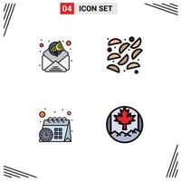 Group of 4 Filledline Flat Colors Signs and Symbols for advertisement canada food calendar flag Editable Vector Design Elements