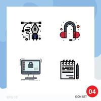 Pack of 4 Modern Filledline Flat Colors Signs and Symbols for Web Print Media such as art protection pen head phone system Editable Vector Design Elements