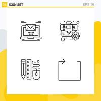 Pack of 4 Modern Filledline Flat Colors Signs and Symbols for Web Print Media such as computer drawing email cog pen Editable Vector Design Elements