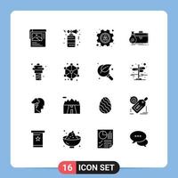 User Interface Pack of 16 Basic Solid Glyphs of food portfolio management open business Editable Vector Design Elements