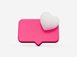 icon message dialog button with pink heart. romantic Isolated object on white background 3d illustration photo