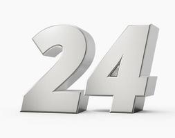 Silver 3d numbers 24 Twenty four. Isolated white background 3d illustration photo