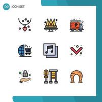 Pictogram Set of 9 Simple Filledline Flat Colors of music albums energy shopping marketing Editable Vector Design Elements