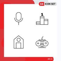 Mobile Interface Line Set of 4 Pictograms of mic school ui achievement controller Editable Vector Design Elements