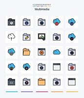 Creative Multimedia 25 Line FIlled icon pack  Such As rename. edit. folder. upload. cloud vector