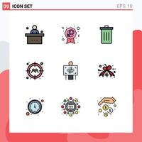 Mobile Interface Filledline Flat Color Set of 9 Pictograms of user target woman man garbage Editable Vector Design Elements