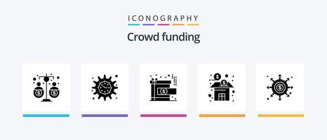 Crowdfunding Glyph 5 Icon Pack Including stock. finance. project goal. business. reward. Creative Icons Design vector