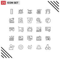 25 Universal Lines Set for Web and Mobile Applications head device bell medical report health Editable Vector Design Elements