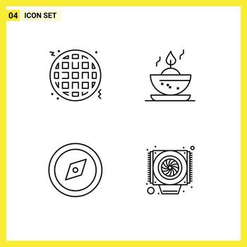 usuario interfaz paquete de 4 4 básico línea de relleno plano colores de gofre computadora cuenco Brújula ventilador editable vector diseño elementos