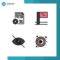 Pack of 4 Modern Filledline Flat Colors Signs and Symbols for Web Print Media such as document view config sport marketing Editable Vector Design Elements