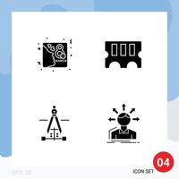 Mobile Interface Solid Glyph Set of 4 Pictograms of card education invite ram conversion Editable Vector Design Elements