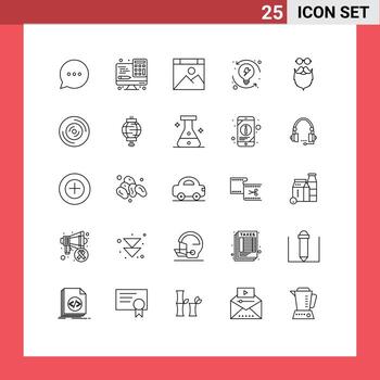 Mobile Interface Line Set of 25 Pictograms of movember moustache computer system process Editable Vector Design Elements