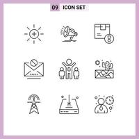 Stock Vector Icon Pack of 9 Line Signs and Symbols for company mail achievement information product Editable Vector Design Elements