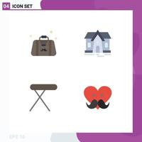 Pictogram Set of 4 Simple Flat Icons of bag home fathers day house table Editable Vector Design Elements