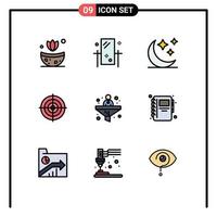 Mobile Interface Filledline Flat Color Set of 9 Pictograms of conversion point crescent circle goal Editable Vector Design Elements