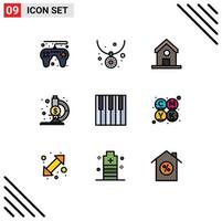 Pictogram Set of 9 Simple Filledline Flat Colors of piano keyboard learn audio microscope Editable Vector Design Elements