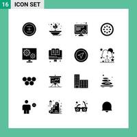 Set of 16 Vector Solid Glyphs on Grid for configure plumber lamp mechanical work Editable Vector Design Elements