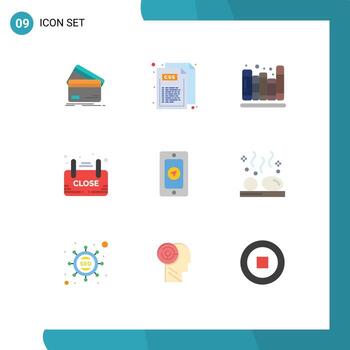 Modern Set of 9 Flat Colors Pictograph of sign close css library books Editable Vector Design Elements