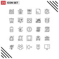 25 Universal Line Signs Symbols of time stop gift pause document Editable Vector Design Elements