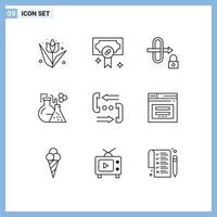 Mobile Interface Outline Set of 9 Pictograms of contact call gateway tube lab Editable Vector Design Elements
