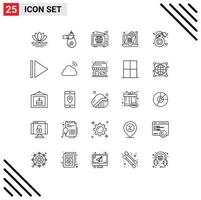 Mobile Interface Line Set of 25 Pictograms of threat error money display world Editable Vector Design Elements