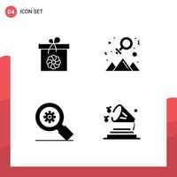 User Interface Pack of 4 Basic Solid Glyphs of gift search spring outstanding setting Editable Vector Design Elements