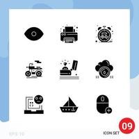 9 Universal Solid Glyph Signs Symbols of holiday celebration beat transport motor Editable Vector Design Elements