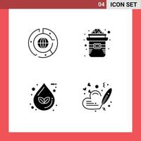 Group of 4 Solid Glyphs Signs and Symbols for big drop data hat eco Editable Vector Design Elements