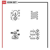Set of 4 Modern UI Icons Symbols Signs for bulb man lighting crypto sms Editable Vector Design Elements