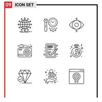 Mobile Interface Outline Set of 9 Pictograms of creative love settings image view Editable Vector Design Elements